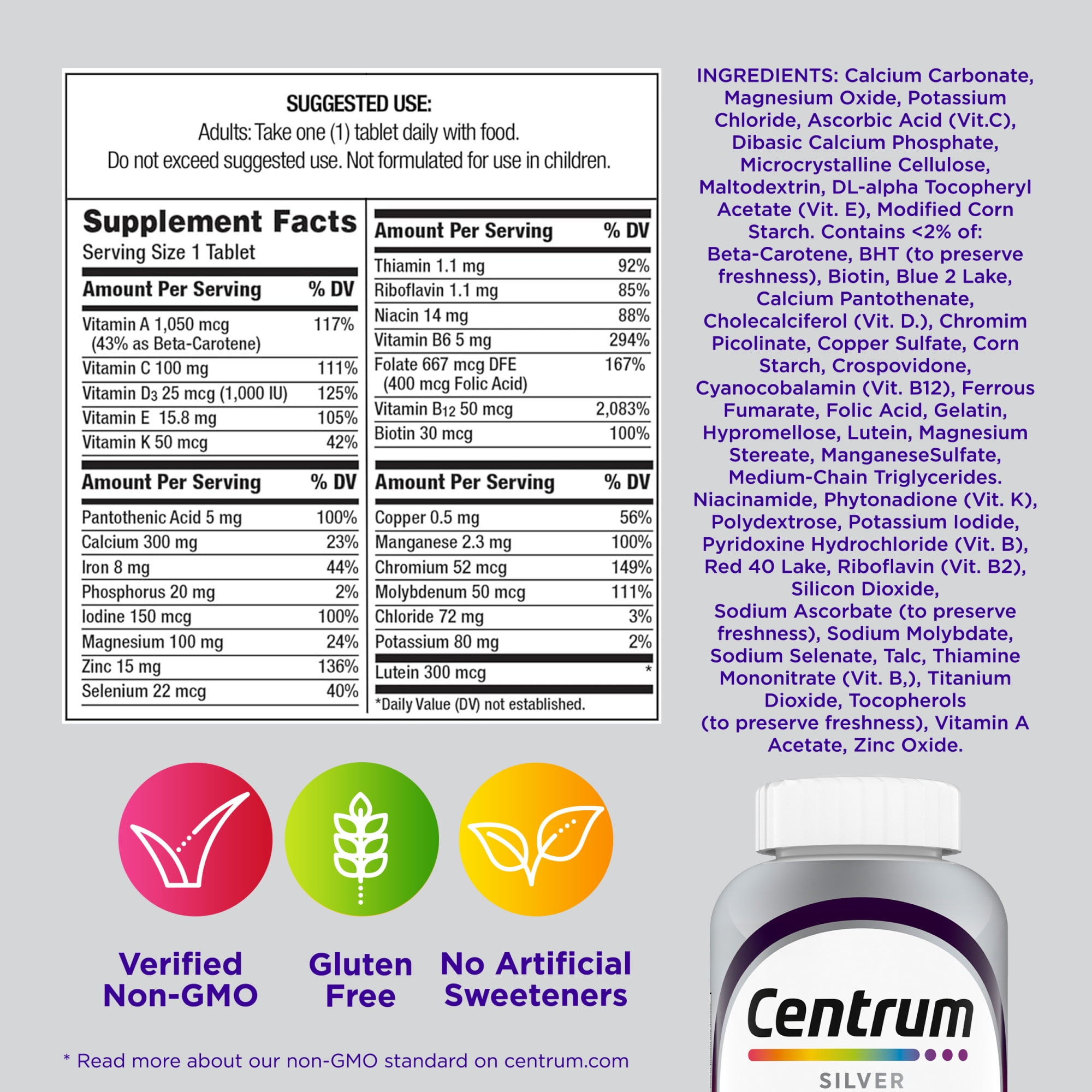 Centrum Silver Womens 50 Plus Multivitamin With Vitamin B  C  D3 & E  200 Count