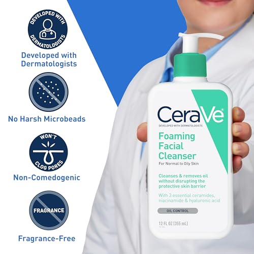 CeraVe Foaming Facial Cleanser  Daily Face Wash for Oily Skin  Hyaluronic Acid   Ceramides   Niacinamide  Fragrance Free & Paraben Free  Non Drying Oil Control Face Wash  19 Fluid Ounce