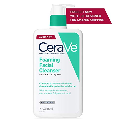 CeraVe Foaming Facial Cleanser  Daily Face Wash for Oily Skin  Hyaluronic Acid   Ceramides   Niacinamide  Fragrance Free & Paraben Free  Non Drying Oil Control Face Wash  19 Fluid Ounce