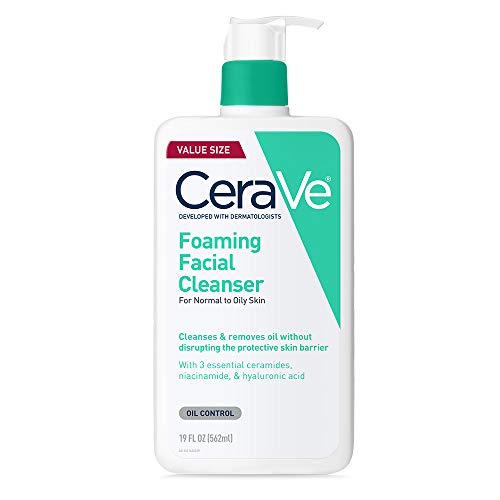 CeraVe Foaming Facial Cleanser  Daily Face Wash for Oily Skin  Hyaluronic Acid   Ceramides   Niacinamide  Fragrance Free & Paraben Free  Non Drying Oil Control Face Wash  19 Fluid Ounce