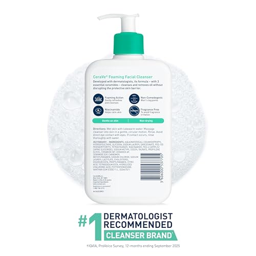 CeraVe Foaming Facial Cleanser  Daily Face Wash for Oily Skin  Hyaluronic Acid   Ceramides   Niacinamide  Fragrance Free & Paraben Free  Non Drying Oil Control Face Wash  19 Fluid Ounce
