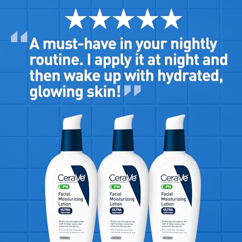 CeraVe PM Facial Moisturizing Lotion  Night Cream with Hyaluronic Acid and Niacinamide  Ultra Lightweight  Oil Free Moisturizer for Face  3 Ounce