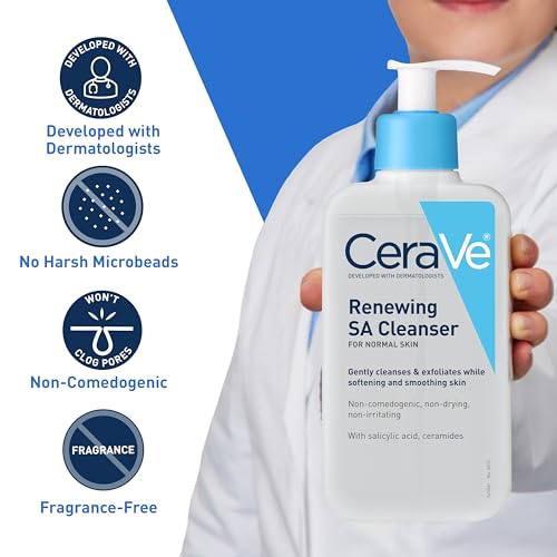 CeraVe Limpiador renovador de ácido salicílico, formulado con ácido hialurónico, niacinamida y ceramidas, suave jabón facial exfoliante BHA suaviza y suaviza la piel, no comedogénico y sin fragancia,