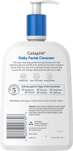 Cetaphil Face Wash  Daily Facial Cleanser for Sensitive  Combination to Oily Skin  20 oz  Gentle Foaming  Soap Free  Hypoallergenic
