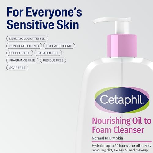 Cetaphil Nourishing Oil to Foam Facial Cleanser for Normal to Dry Skin  up to 24 Hour Hydration  8 fl oz