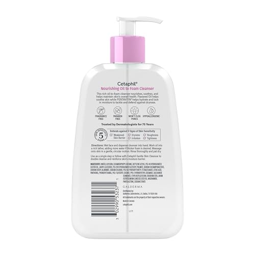 Cetaphil Nourishing Oil to Foam Facial Cleanser for Normal to Dry Skin  up to 24 Hour Hydration  8 fl oz