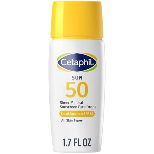 Cetaphil Sheer Mineral Liquid Sunscreen for Face  100  Mineral UVA/UVB Filters  Zinc Oxide Broad Spectrum SPF 50 Formulated for Sensitive Skin  Unscented  1 7 Fl Oz
