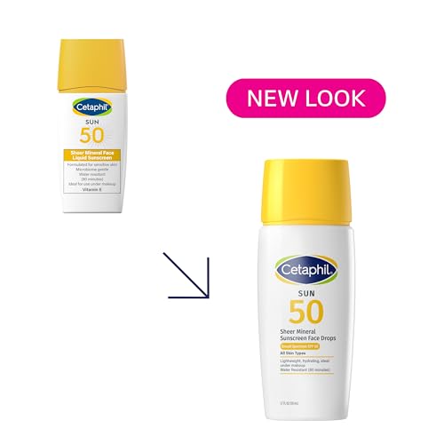 Cetaphil Sheer Mineral Liquid Sunscreen for Face  100  Mineral UVA/UVB Filters  Zinc Oxide Broad Spectrum SPF 50 Formulated for Sensitive Skin  Unscented  1 7 Fl Oz