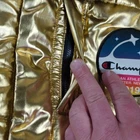 Champion X NASA Jacket Mens 2XL Gold Hooded Metallic Space Puffer USA Flag 1919