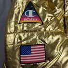 Champion X NASA Jacket Mens 2XL Gold Hooded Metallic Space Puffer USA Flag 1919