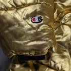 Champion X NASA Jacket Mens 2XL Gold Hooded Metallic Space Puffer USA Flag 1919