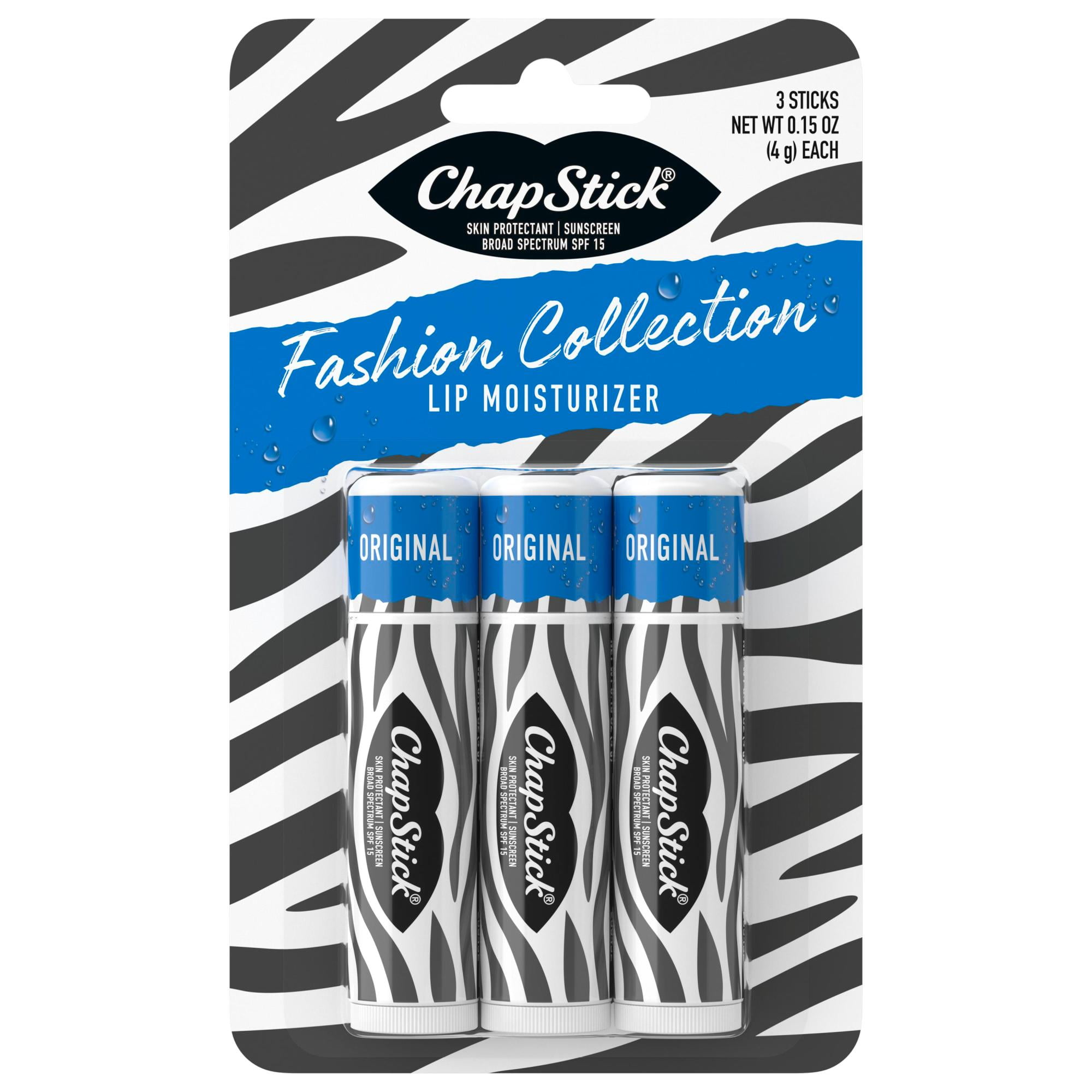 ChapStick Fashion Collection Zebra Lip Balm  Moisturizing  Paraben Free  0 15 oz  3 Pack