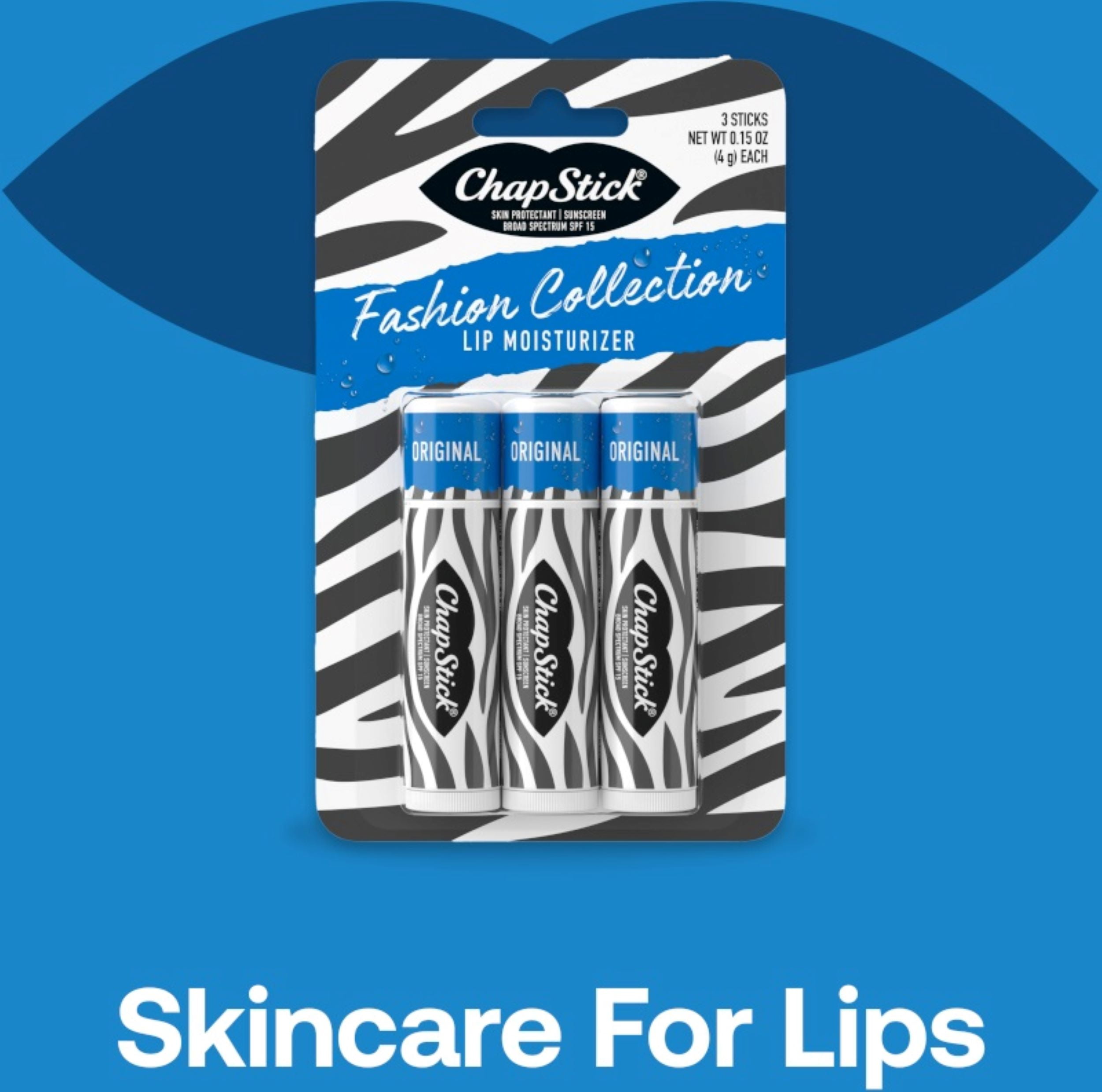 ChapStick Fashion Collection Zebra Lip Balm  Moisturizing  Paraben Free  0 15 oz  3 Pack