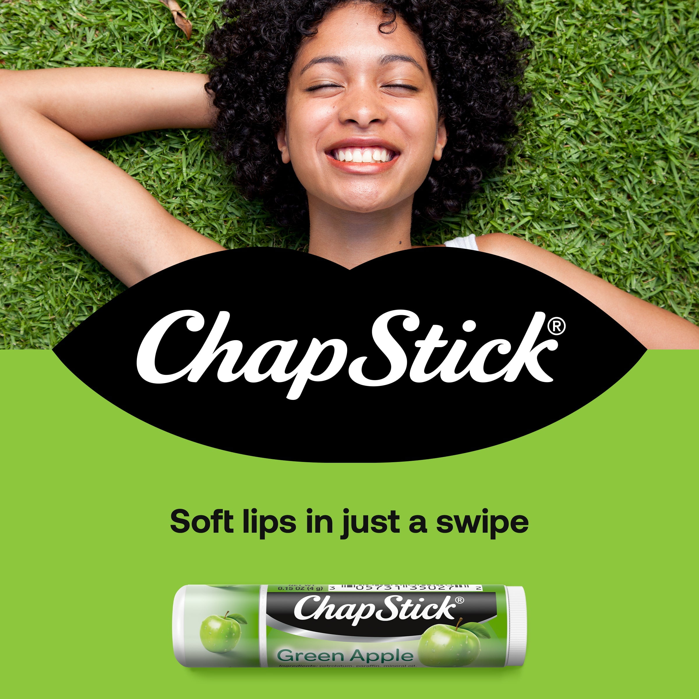 ChapStick Green Apple Flavored Lip Balm  Paraben Free  0 15 oz  3 Pack