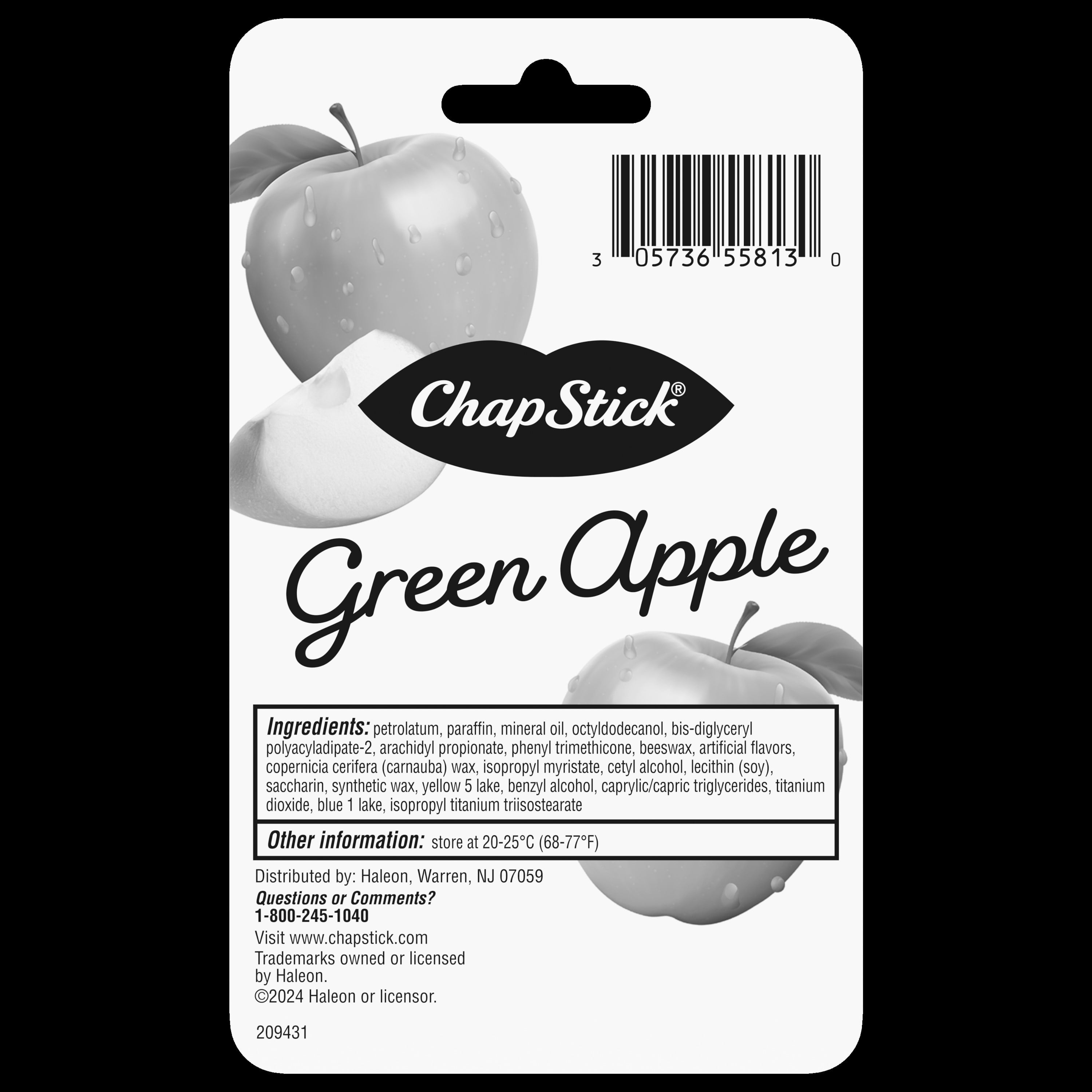 ChapStick Green Apple Flavored Lip Balm  Paraben Free  0 15 oz  3 Pack