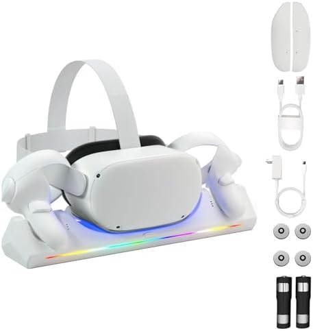 Charging Dock for Oculus/Meta Quest 2  Magnetic Charging Station for Meta Quest 2 VR Headset & Controllers  with 2 Rechargeable 2100mAh Batteries  USB C Charger and Cable  Supports LED Indicator