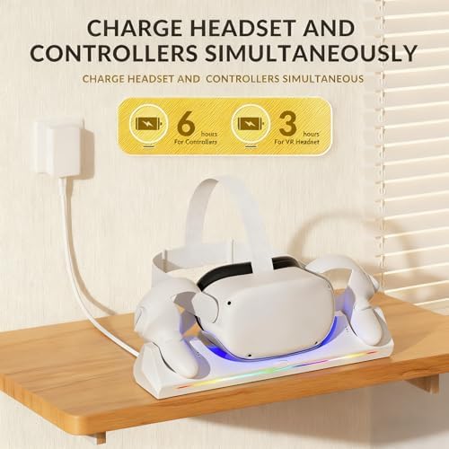 Charging Dock for Oculus/Meta Quest 2  Magnetic Charging Station for Meta Quest 2 VR Headset & Controllers  with 2 Rechargeable 2100mAh Batteries  USB C Charger and Cable  Supports LED Indicator