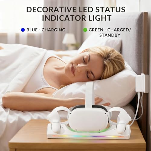 Charging Dock for Oculus/Meta Quest 2  Magnetic Charging Station for Meta Quest 2 VR Headset & Controllers  with 2 Rechargeable 2100mAh Batteries  USB C Charger and Cable  Supports LED Indicator