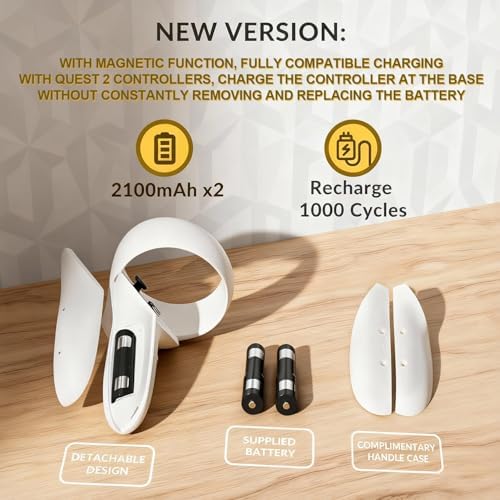 Charging Dock for Oculus/Meta Quest 2  Magnetic Charging Station for Meta Quest 2 VR Headset & Controllers  with 2 Rechargeable 2100mAh Batteries  USB C Charger and Cable  Supports LED Indicator