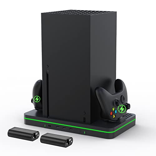 Charging Stand with Cooling Fan  CODOGOY Vertical Stand Compatible with Xbox Series X/S Console&Controller  Dual Controller Charger Station Dock with 3 USB Ports 2 1100 mAh Rechargeable Battery Packs