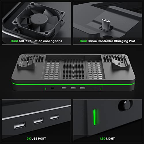 Charging Stand with Cooling Fan  CODOGOY Vertical Stand Compatible with Xbox Series X/S Console&Controller  Dual Controller Charger Station Dock with 3 USB Ports 2 1100 mAh Rechargeable Battery Packs