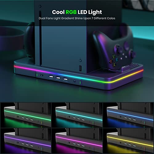 Charging Stand with Cooling Fan  CODOGOY Vertical Stand Compatible with Xbox Series X/S Console&Controller  Dual Controller Charger Station Dock with 3 USB Ports 2 1100 mAh Rechargeable Battery Packs