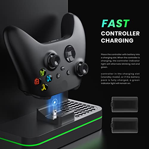 Charging Stand with Cooling Fan  CODOGOY Vertical Stand Compatible with Xbox Series X/S Console&Controller  Dual Controller Charger Station Dock with 3 USB Ports 2 1100 mAh Rechargeable Battery Packs