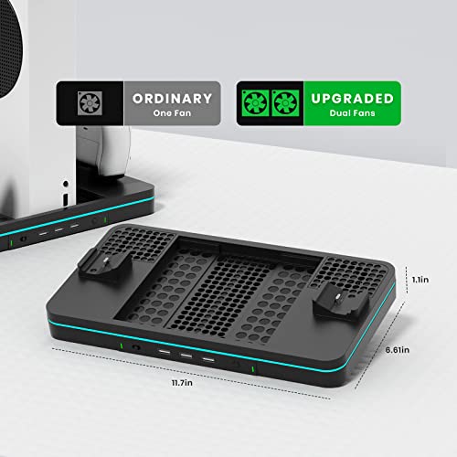 Charging Stand with Cooling Fan  CODOGOY Vertical Stand Compatible with Xbox Series X/S Console&Controller  Dual Controller Charger Station Dock with 3 USB Ports 2 1100 mAh Rechargeable Battery Packs