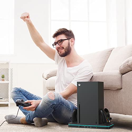 Charging Stand with Cooling Fan  CODOGOY Vertical Stand Compatible with Xbox Series X/S Console&Controller  Dual Controller Charger Station Dock with 3 USB Ports 2 1100 mAh Rechargeable Battery Packs