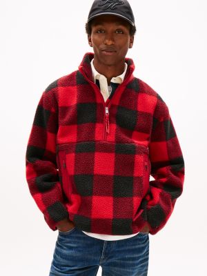 Talla M - Chaqueta de forro polar con cremallera hasta el cuello y estampado de cuadros Teddy