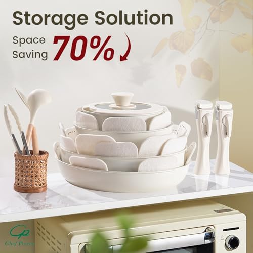 Chef Power Ceramic Cookware Set Non Toxic with Detachable Handles  Healthy Nonstick Pans and Pots Set 19 Pcs  Induction Dishwasher Oven Safe Kitchen Set  PFAS PFOA & PTFE Free  Cream White