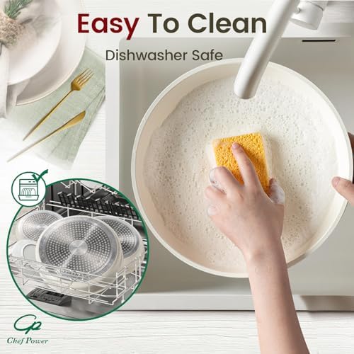 Chef Power Ceramic Cookware Set Non Toxic with Detachable Handles  Healthy Nonstick Pans and Pots Set 19 Pcs  Induction Dishwasher Oven Safe Kitchen Set  PFAS PFOA & PTFE Free  Cream White