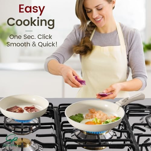 Chef Power Ceramic Cookware Set Non Toxic with Detachable Handles  Healthy Nonstick Pans and Pots Set 19 Pcs  Induction Dishwasher Oven Safe Kitchen Set  PFAS PFOA & PTFE Free  Cream White