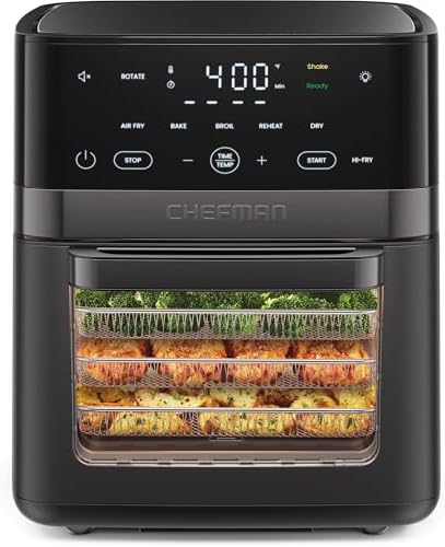 Chefman Air Fryer 6 in 1  XL 14 Quart Multifunctional Airfryer with Touchscreen Controls  Rotisserie  Food Dehydrator  Convection Oven  Bake  Broil  and Reheat Functions  Windowed Door   Black