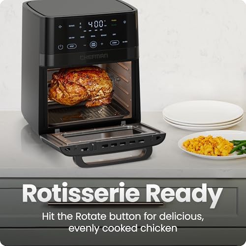 Chefman Air Fryer 6 in 1  XL 14 Quart Multifunctional Airfryer with Touchscreen Controls  Rotisserie  Food Dehydrator  Convection Oven  Bake  Broil  and Reheat Functions  Windowed Door   Black