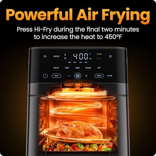 Chefman Air Fryer 6 in 1  XL 14 Quart Multifunctional Airfryer with Touchscreen Controls  Rotisserie  Food Dehydrator  Convection Oven  Bake  Broil  and Reheat Functions  Windowed Door   Black
