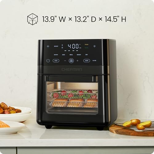 Chefman Air Fryer 6 in 1  XL 14 Quart Multifunctional Airfryer with Touchscreen Controls  Rotisserie  Food Dehydrator  Convection Oven  Bake  Broil  and Reheat Functions  Windowed Door   Black