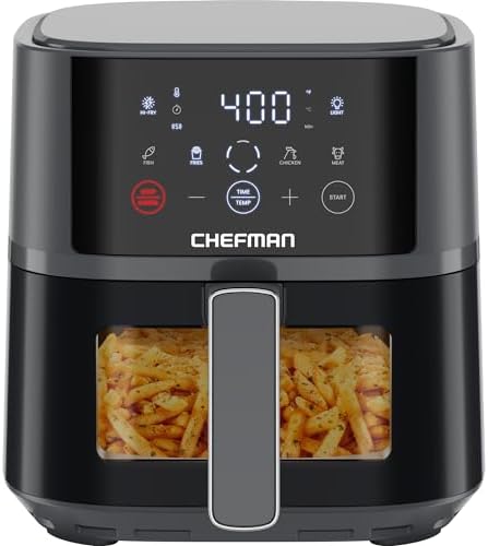Chefman Air Fryer 6 in 1  XL 14 Quart Multifunctional Airfryer with Touchscreen Controls  Rotisserie  Food Dehydrator  Convection Oven  Bake  Broil  and Reheat Functions  Windowed Door   Black