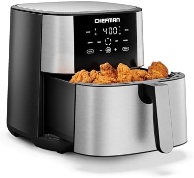Chefman Air Fryer 8 Qt   TurboFry  4 in 1 with 450 F Hi Fry Option for Crispier Results   Bake  Dehydrate  Frozen   XL Nonstick Dishwasher Safe Basket   Stainless Steel
