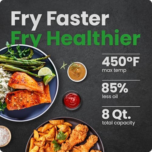 Chefman Air Fryer 8 Qt   TurboFry  4 in 1 with 450 F Hi Fry Option for Crispier Results   Bake  Dehydrate  Frozen   XL Nonstick Dishwasher Safe Basket   Stainless Steel