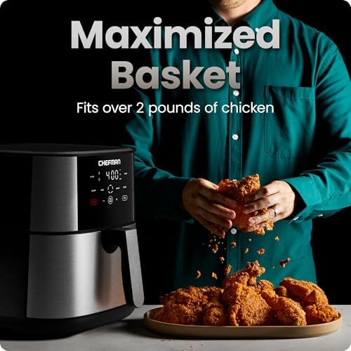 Chefman Air Fryer 8 Qt   TurboFry  4 in 1 with 450 F Hi Fry Option for Crispier Results   Bake  Dehydrate  Frozen   XL Nonstick Dishwasher Safe Basket   Stainless Steel