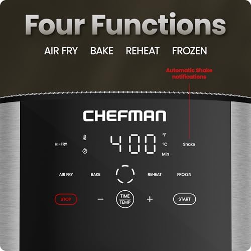 Chefman Air Fryer 8 Qt   TurboFry  4 in 1 with 450 F Hi Fry Option for Crispier Results   Bake  Dehydrate  Frozen   XL Nonstick Dishwasher Safe Basket   Stainless Steel