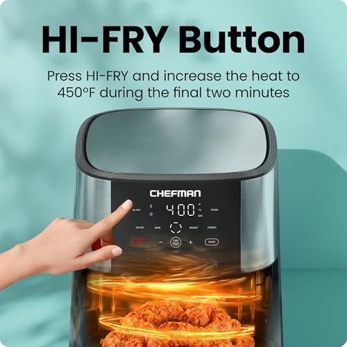 Chefman Air Fryer 8 Qt   TurboFry  4 in 1 with 450 F Hi Fry Option for Crispier Results   Bake  Dehydrate  Frozen   XL Nonstick Dishwasher Safe Basket   Stainless Steel