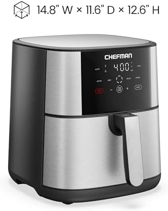 Chefman Air Fryer 8 Qt   TurboFry  4 in 1 with 450 F Hi Fry Option for Crispier Results   Bake  Dehydrate  Frozen   XL Nonstick Dishwasher Safe Basket   Stainless Steel