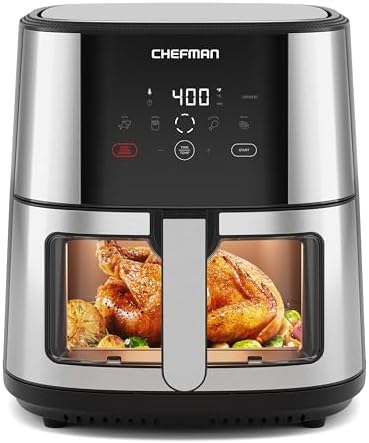 Chefman Air Fryer 8 Qt   TurboFry  4 in 1 with 450 F Hi Fry Option for Crispier Results   Bake  Dehydrate  Frozen   XL Nonstick Dishwasher Safe Basket   Stainless Steel