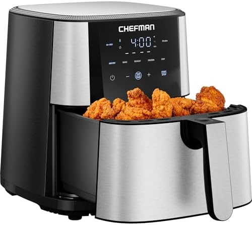 Chefman Air Fryer 8 Qt   TurboFry  4 in 1 with 450 F Hi Fry Option for Crispier Results   Bake  Dehydrate  Frozen   XL Nonstick Dishwasher Safe Basket   Stainless Steel