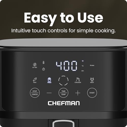 Chefman Air Fryer   6 QT Compact Airfryer for Quick & Easy Meals in Minutes  Features Hi Fry Technology for Extra Crisp  Touchscreen Controls with 4 Presets  Nonstick & Dishwasher Safe Basket   Black