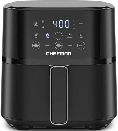 Chefman Air Fryer   6 QT Compact Airfryer for Quick & Easy Meals in Minutes  Features Hi Fry Technology for Extra Crisp  Touchscreen Controls with 4 Presets  Nonstick & Dishwasher Safe Basket   Black