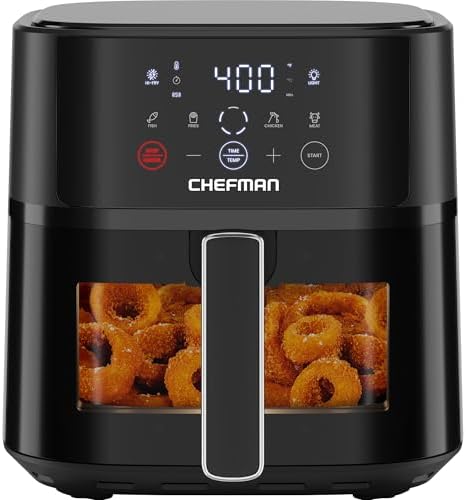 Chefman Air Fryer   6 QT Compact Airfryer for Quick & Easy Meals in Minutes  Features Hi Fry Technology for Extra Crisp  Touchscreen Controls with 4 Presets  Nonstick & Dishwasher Safe Basket   Black
