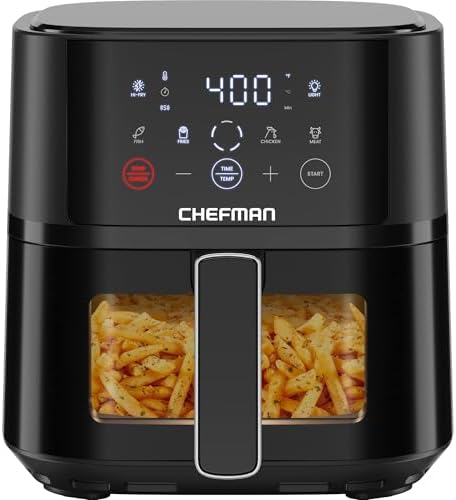 Chefman Air Fryer   6 QT Compact Airfryer for Quick & Easy Meals in Minutes  Features Hi Fry Technology for Extra Crisp  Touchscreen Controls with 4 Presets  Nonstick & Dishwasher Safe Basket   Black